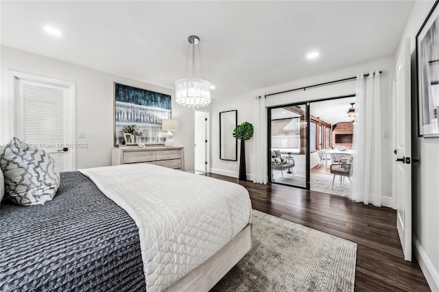 4029 NW 72nd Ave, Coral Springs, FL 33065 - bedroom with access to exterior, wood finished floors, a chandelier, and recessed lighting