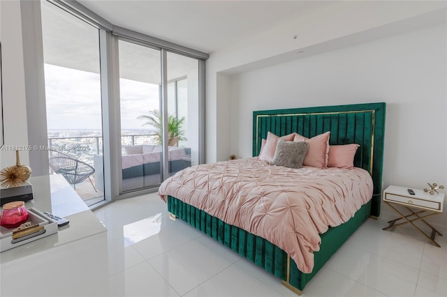 851 NE 1st Ave Unit 4410, Miami, FL 33132 - bedroom with access to exterior, tile patterned flooring, and floor to ceiling windows