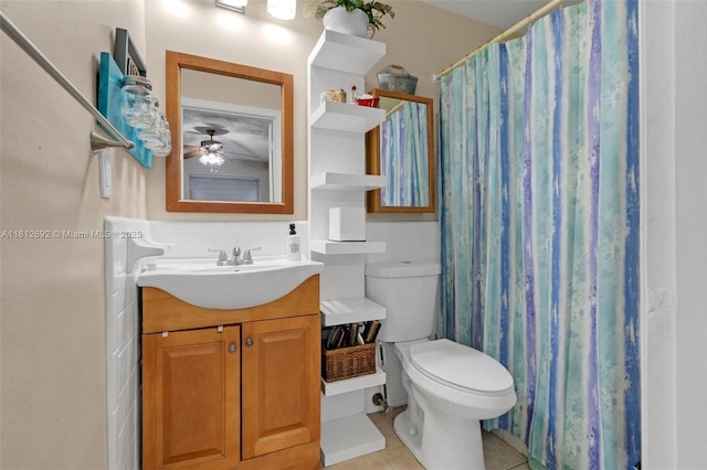 5714 NW 66th Ter, Tamarac, FL 33321 - full bath featuring vanity, toilet, tile patterned flooring, curtained shower, and a ceiling fan