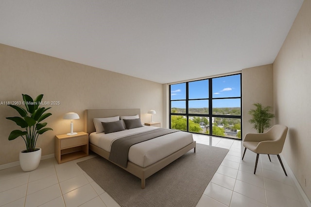 800 Parkview Dr Unit 729, Hallandale Beach, FL 33009 - bedroom with light tile patterned flooring, baseboards, and expansive windows