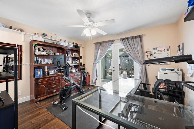 6459 Ungerer St, Jupiter, FL 33458 - workout room featuring a ceiling fan, wood finished floors, baseboards, and french doors