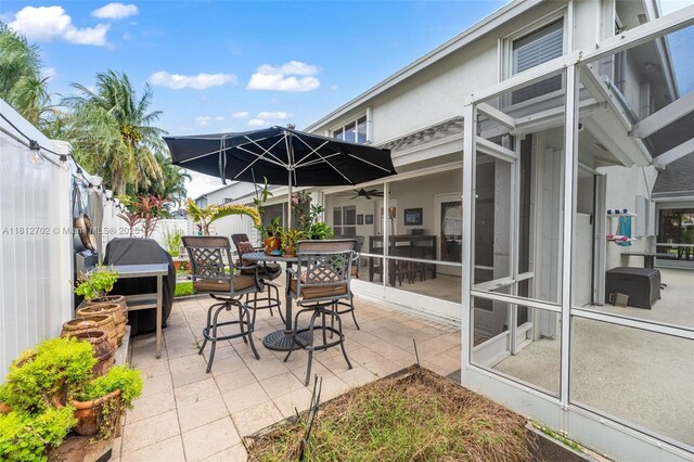 6459 Ungerer St, Jupiter, FL 33458 - fenced backyard with a patio area and ceiling fan