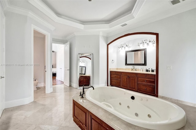 5963 NW 75th Way, Parkland, FL 33067 - full bath with a bidet, a jetted tub, crown molding, and vanity