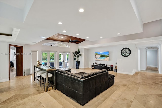 5963 NW 75th Way, Parkland, FL 33067 - living room with recessed lighting, french doors, baseboards, and ceiling fan