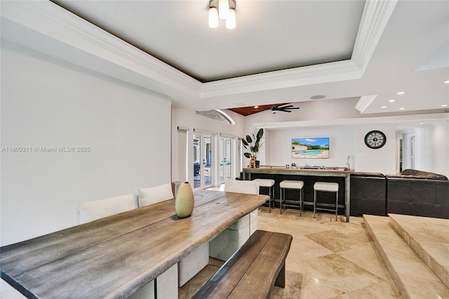 5963 NW 75th Way, Parkland, FL 33067 - dining area with a raised ceiling, crown molding, and recessed lighting