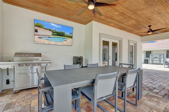5963 NW 75th Way, Parkland, FL 33067 - view of patio / terrace featuring ceiling fan, french doors, outdoor dining space, and area for grilling