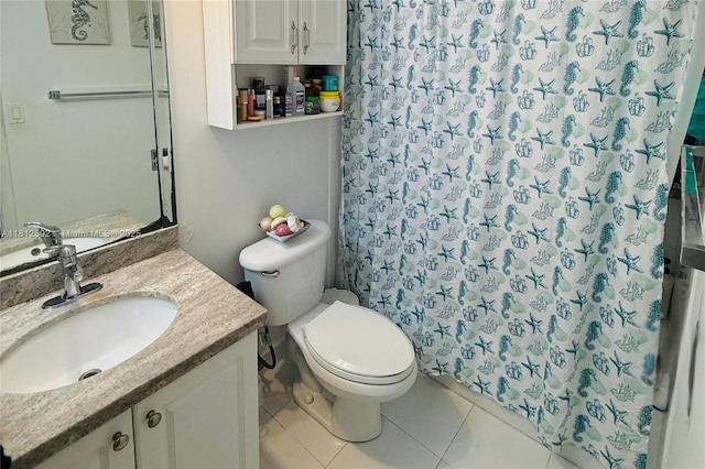 1455 N Treasure Dr Unit 6C, North Bay Village, FL 33141 - full bath with vanity, tile patterned floors, and a shower with shower curtain
