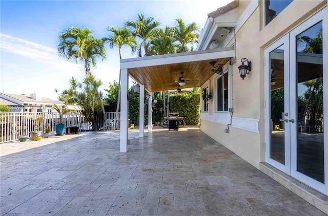 4241 NE 23rd Ter, Lighthouse Point, FL 33064 - view of patio with french doors, ceiling fan, and a grill
