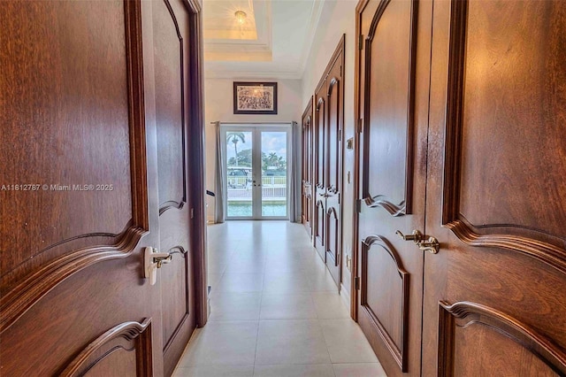 4241 NE 23rd Ter, Lighthouse Point, FL 33064 - corridor featuring french doors and light tile patterned floors