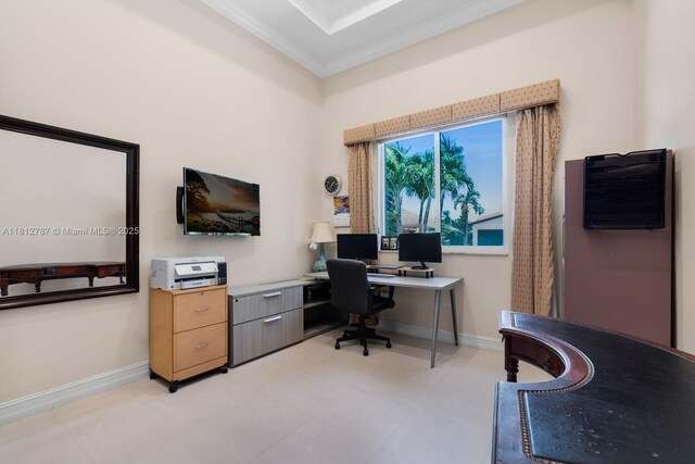 4241 NE 23rd Ter, Lighthouse Point, FL 33064 - home office featuring crown molding and baseboards