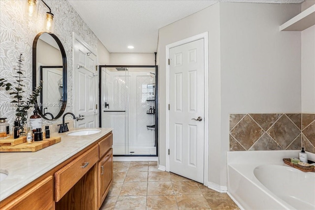 3661 Misty, Woods, FL 32571 - full bathroom with a garden tub, a shower stall, double vanity, tile patterned flooring, and baseboards