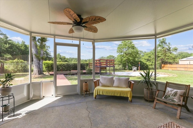 3661 Misty, Woods, FL 32571 - sunroom featuring ceiling fan and healthy amount of natural light