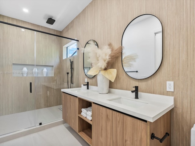 1735 SW 24th Ter, Miami, FL 33145 - full bathroom featuring double vanity, a shower stall, and tile patterned floors