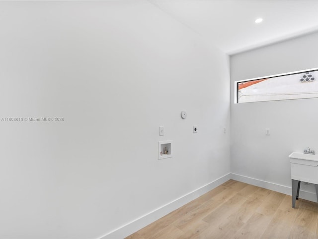 1735 SW 24th Ter, Miami, FL 33145 - laundry area with hookup for an electric dryer, baseboards, light wood-style floors, hookup for a washing machine, and recessed lighting