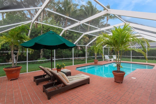 7395 SW 166th St, Palmetto Bay, FL 33157 - swimming pool with glass enclosure and a patio area