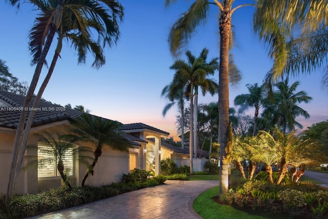 7395 SW 166th St, Palmetto Bay, FL 33157 - view of front of house with curved driveway, a tiled roof, and stucco siding