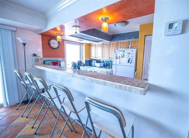 2841 N Ocean Blvd Unit 1801, Fort Lauderdale, FL 33308 - kitchen with freestanding refrigerator and ornamental molding