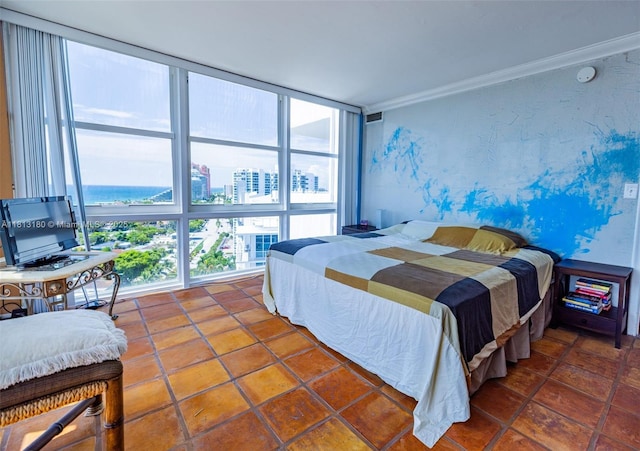2841 N Ocean Blvd Unit 1801, Fort Lauderdale, FL 33308 - bedroom with floor to ceiling windows, ornamental molding, and a city view