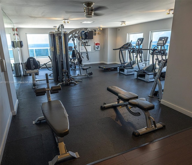2841 N Ocean Blvd Unit 1801, Fort Lauderdale, FL 33308 - exercise room with plenty of natural light, baseboards, and a ceiling fan