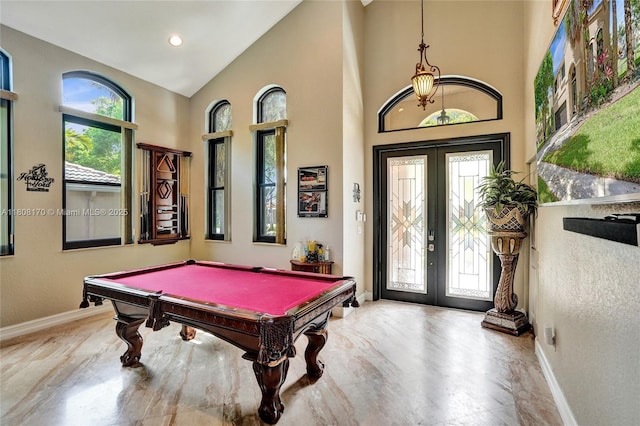 4946 SW 166th Ave, Miramar, FL 33027 - rec room featuring french doors, baseboards, plenty of natural light, and high vaulted ceiling