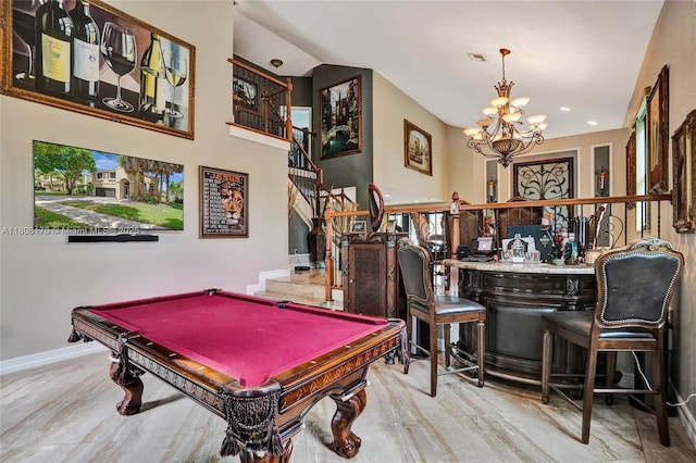 4946 SW 166th Ave, Miramar, FL 33027 - rec room with a chandelier, a dry bar, baseboards, billiards table, and recessed lighting