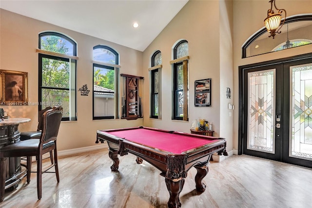 4946 SW 166th Ave, Miramar, FL 33027 - game room with french doors, healthy amount of natural light, high vaulted ceiling, baseboards, and pool table