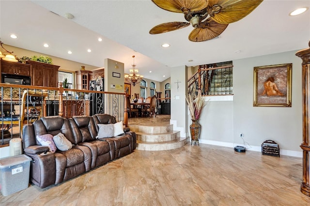 4946 SW 166th Ave, Miramar, FL 33027 - living area with stairway, baseboards, a chandelier, recessed lighting, and ceiling fan