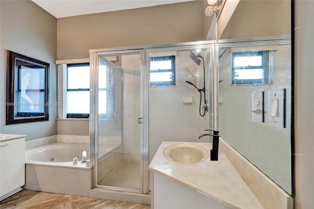 4946 SW 166th Ave, Miramar, FL 33027 - bathroom with vanity, a tub with jets, and a stall shower