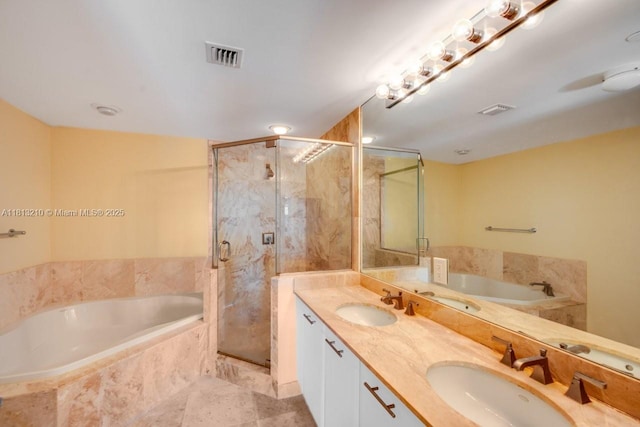 510 NW 84th Ave Unit 541, Plantation, FL 33324 - bathroom with a bath, double vanity, a stall shower, and tile patterned flooring