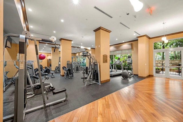 510 NW 84th Ave Unit 541, Plantation, FL 33324 - workout area featuring recessed lighting, crown molding, wood finished floors, and baseboards