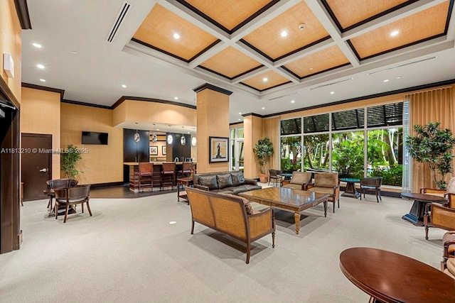 510 NW 84th Ave Unit 541, Plantation, FL 33324 - lobby featuring coffered ceiling, ornamental molding, recessed lighting, and beam ceiling