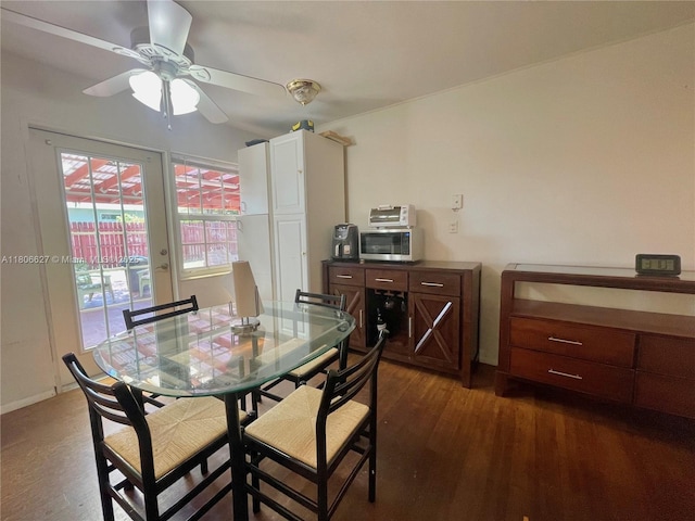 2465 NE 15th Ave, Pompano Beach, FL 33064 - dining space featuring healthy amount of natural light, dark wood-type flooring, and a ceiling fan