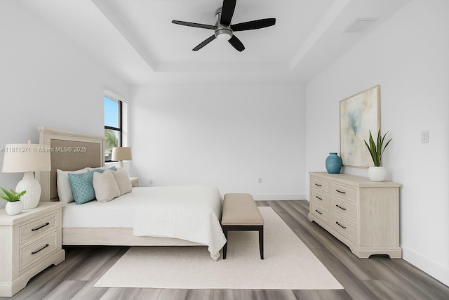 15924 SW 136th Way, Miami, FL 33196 - bedroom with a tray ceiling, wood finished floors, and ceiling fan