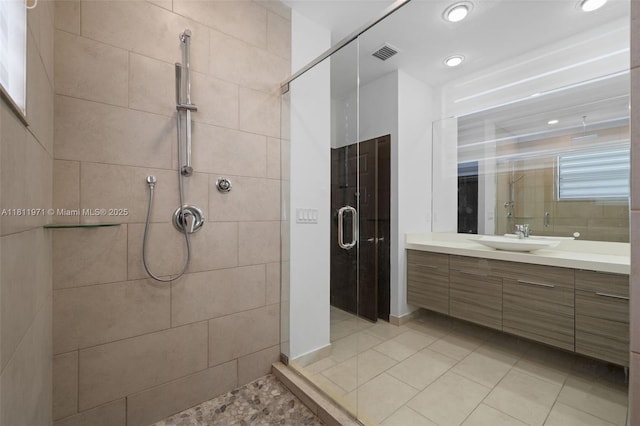 15924 SW 136th Way, Miami, FL 33196 - bathroom with a shower stall, vanity, recessed lighting, and tile patterned floors