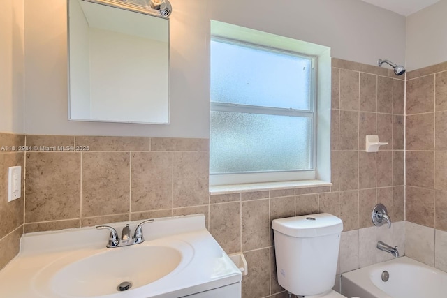 766 NW 35th Ave, Lauderhill, FL 33311 - full bathroom featuring bathing tub / shower combination, tile walls, toilet, and vanity