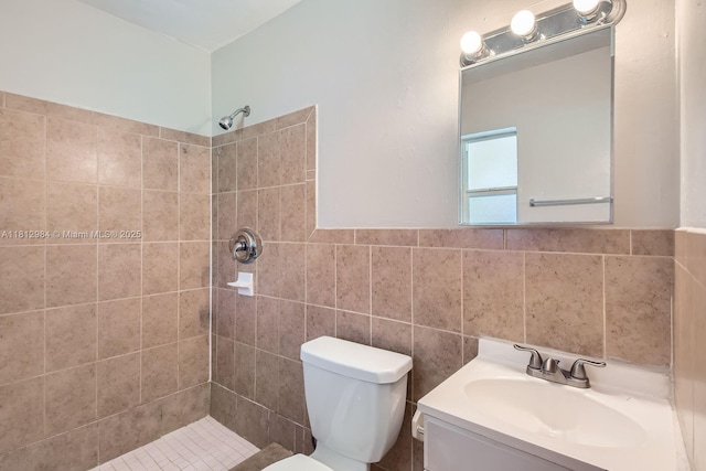 766 NW 35th Ave, Lauderhill, FL 33311 - full bathroom with a tile shower, vanity, toilet, and tile walls