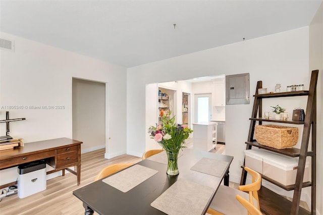 733 NW 30th Ct Unit 2, Wilton Manors, FL 33311 - dining room featuring electric panel, light wood-style floors, an office area, and baseboards