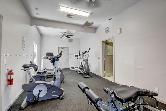 9280 Boca Gardens Pkwy Unit B, Boca Raton, FL 33496 - exercise area featuring a ceiling fan and baseboards