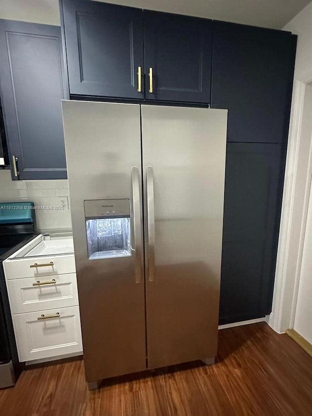 11281 NW 42nd Ter Unit 0, Doral, FL 33178 - kitchen featuring stainless steel refrigerator with ice dispenser, range with electric stovetop, dark wood-type flooring, and tasteful backsplash