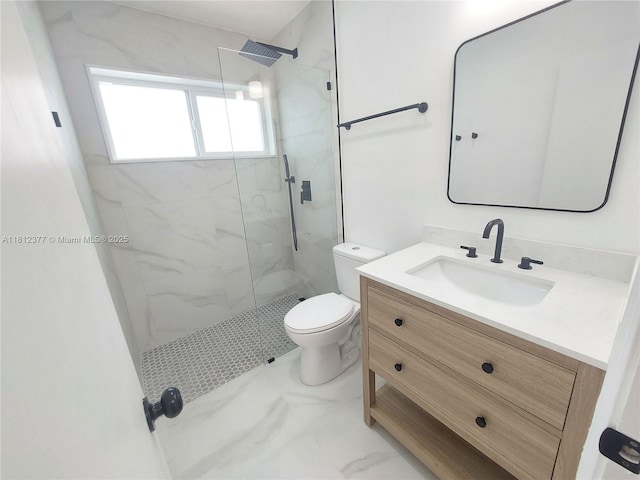 4579 NW 16th Way, Tamarac, FL 33309 - full bathroom featuring toilet, a marble finish shower, vanity, and marble look tile flooring