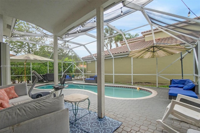 2620 NW 79th Ave, Margate, FL 33063 - outdoor pool featuring an outdoor hangout area, a patio, and a lanai