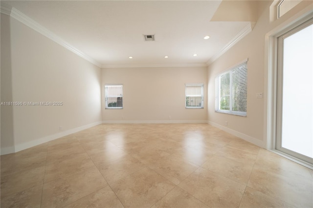 16404 Diamond Pl, Weston, FL 33331 - empty room featuring crown molding, recessed lighting, light tile patterned floors, and baseboards