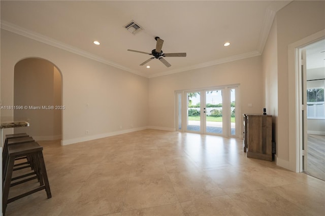 16404 Diamond Pl, Weston, FL 33331 - unfurnished room with healthy amount of natural light, recessed lighting, crown molding, a ceiling fan, and baseboards