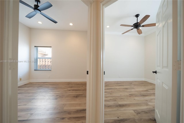 16404 Diamond Pl, Weston, FL 33331 - empty room with ceiling fan, wood finished floors, recessed lighting, baseboards, and ornamental molding