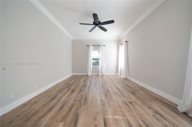 16404 Diamond Pl, Weston, FL 33331 - unfurnished room featuring ornamental molding, ceiling fan, baseboards, and light wood-style flooring