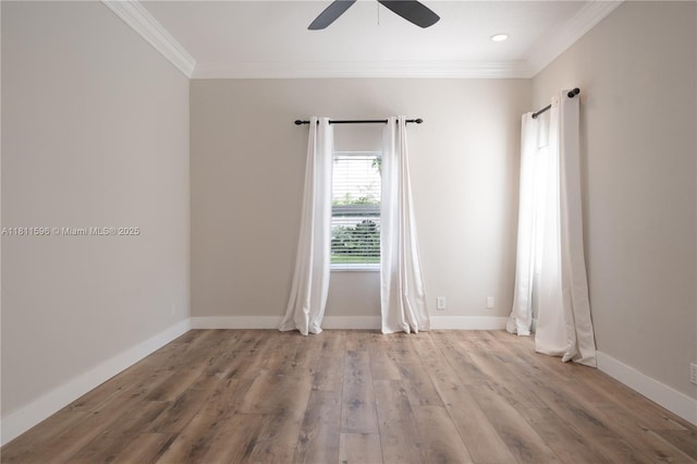 16404 Diamond Pl, Weston, FL 33331 - spare room featuring ornamental molding, ceiling fan, wood finished floors, and baseboards