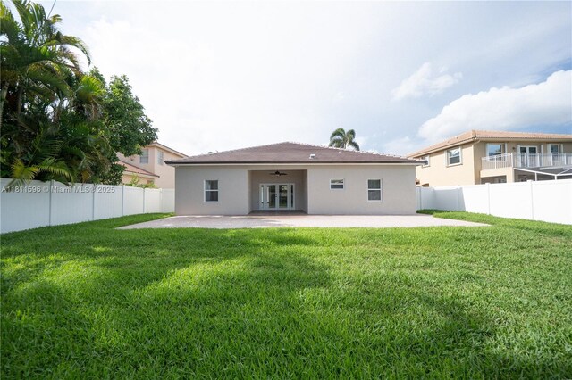 16404 Diamond Pl, Weston, FL 33331 - rear view of property with stucco siding, a patio, french doors, and ceiling fan