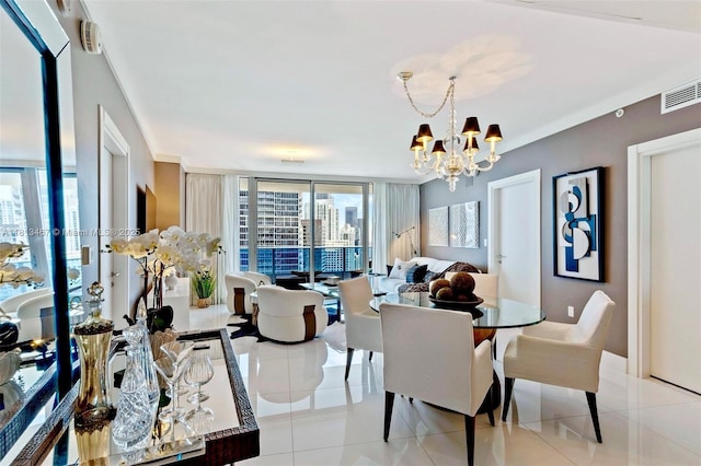 200 Biscayne Boulevard Way Unit 3904, Miami, FL 33131 - dining room featuring a chandelier and light tile patterned flooring