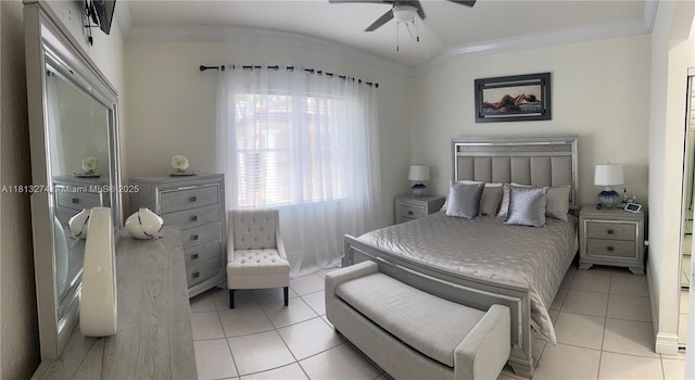 8792 NW 167th St, Miami Lakes, FL 33018 - bedroom with crown molding, light tile patterned floors, and ceiling fan
