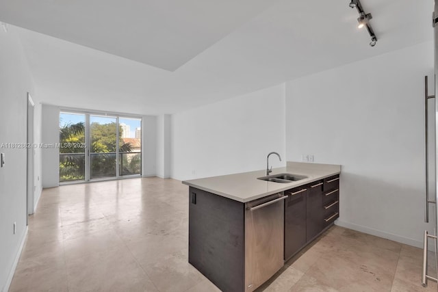 500 Brickell Ave Unit 400, Miami, FL 33131 - kitchen with a sink, light countertops, a peninsula, dishwasher, and open floor plan